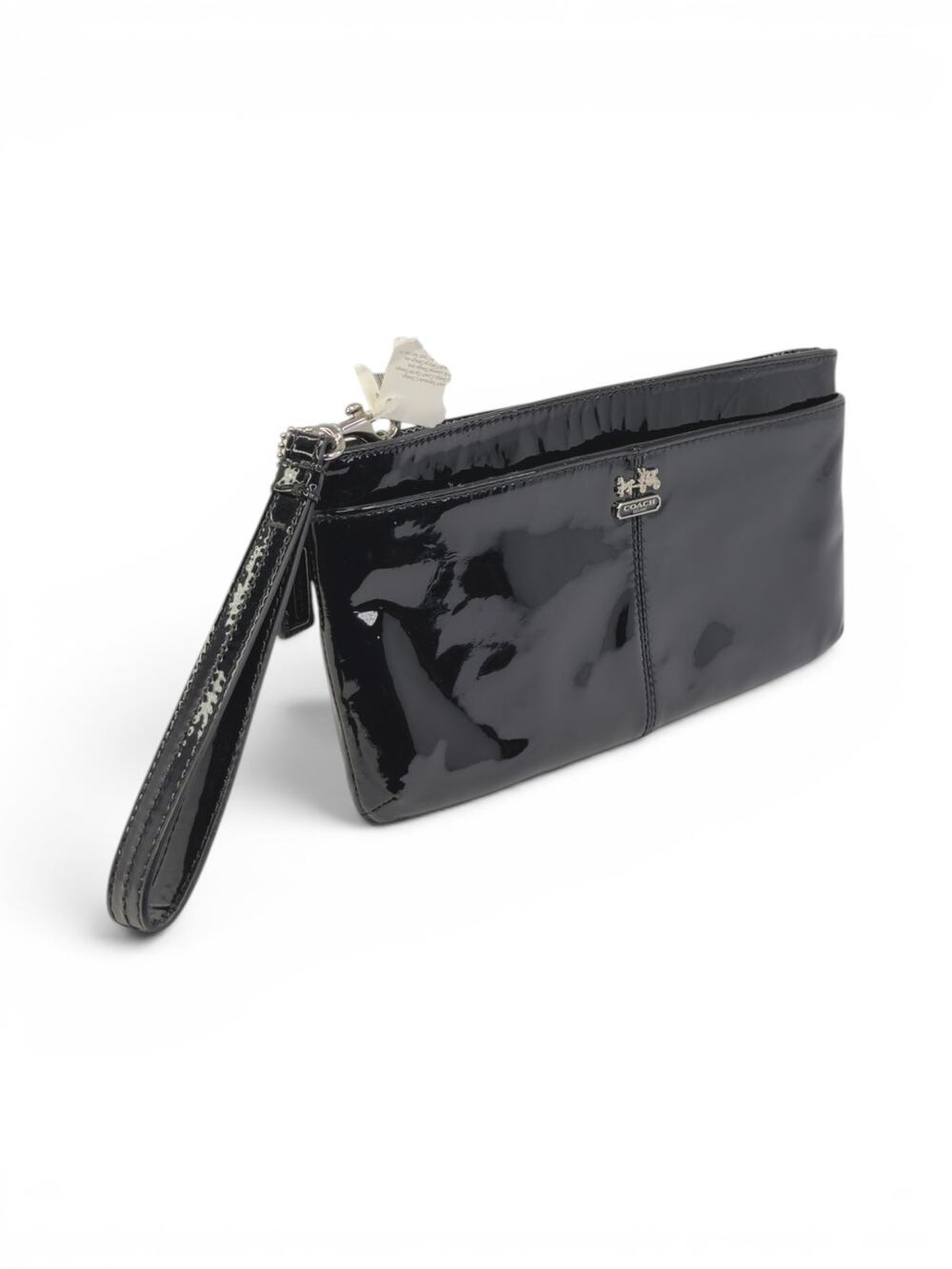 Coach Madison Black Patent Leather Large Wristlet Clutch Purple Interior